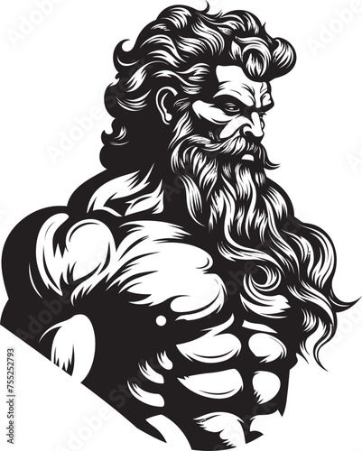Zeus Muscle Forge Zeus God Gyming Emblem Vector Thunderous Training Gym Icon with Olympian Deity Vector