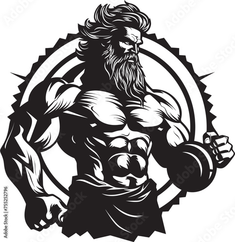 Thunderous Training Gym Icon with Olympian Deity Vector Olympus Powerhouse Vector Logo Design with Thunder God