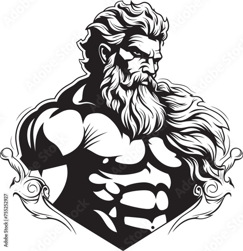 Thunder God Fitness Zeus God Gyming Emblem Vector Zeus Sculpt Gym Icon with Thunder God Vector