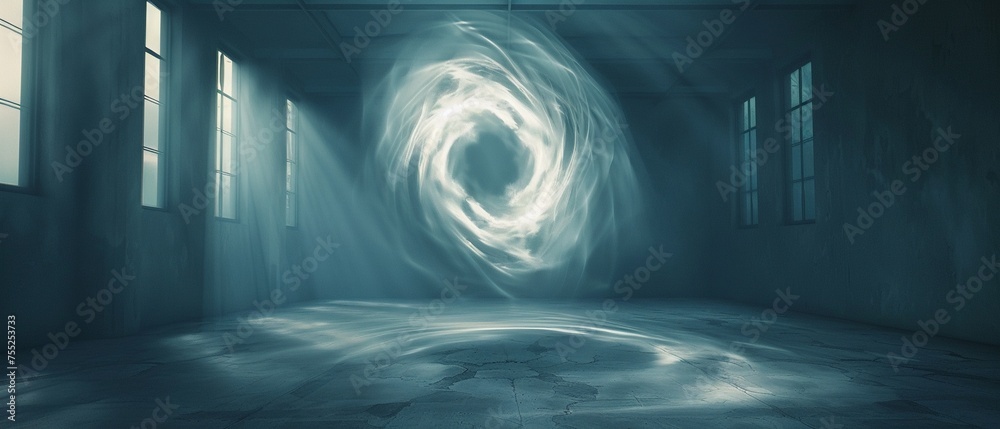 A shadowy vortex appearing in the center of an empty room - obrazy, fototapety, plakaty 