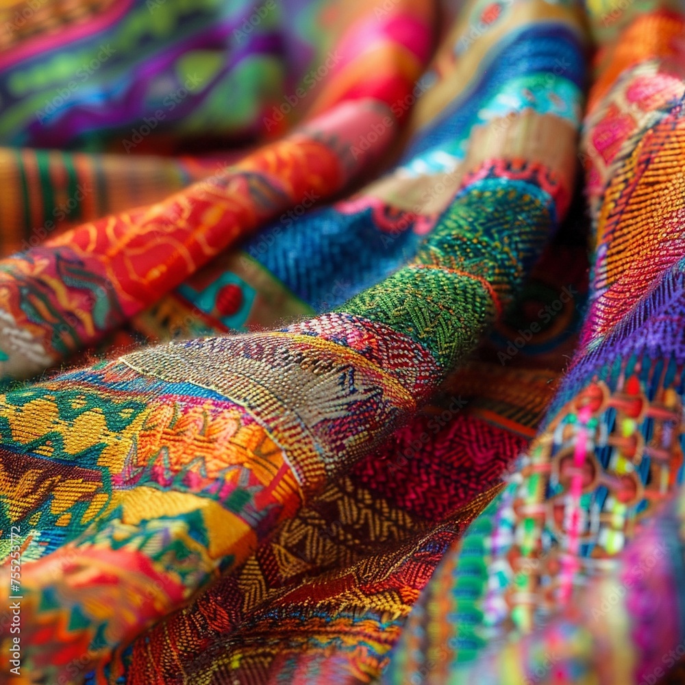 Close up of a colorful hand-woven fabric