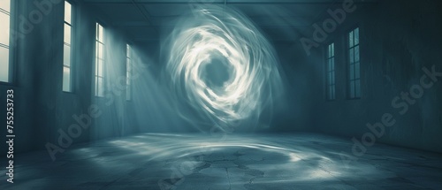 A shadowy vortex appearing in the center of an empty room photo
