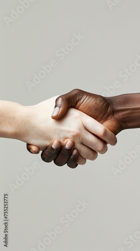 Close up of a handshake between two diverse individuals