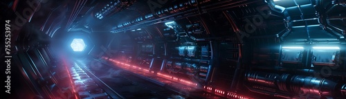 Silent abandoned spaceship interior with a ghostly aura