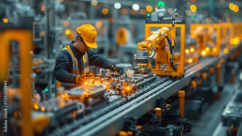 Industrial Worker Overseeing Automated Machinery at Work
