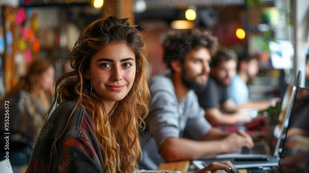 Creative Young Woman with Dreadlocks at a Busy Co-Working Space Creative Young Woman with Dreadlocks at a Busy Co-Working Space