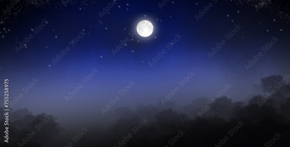 The moon over the forest the night sky The moon over the forest the night sky