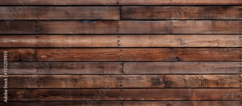 A detailed close-up view of an aged wooden wall constructed from individual planks, showcasing the textures and patterns of the natural wood.