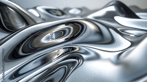 Close-up view of liquid silver flow creating a mesmerizing metallic texture, ideal for modern design elements. © Praphan