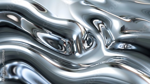 Close-up view of liquid silver flow creating a mesmerizing metallic texture, ideal for modern design elements.
