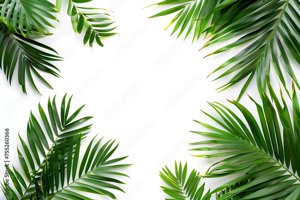 Frame palm leaves isolated on a white background