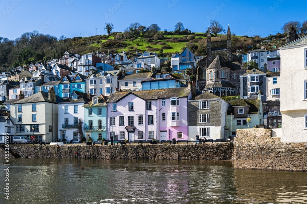 View of Dartmouth from Kingswear over River Dart, Devon, England, Europe