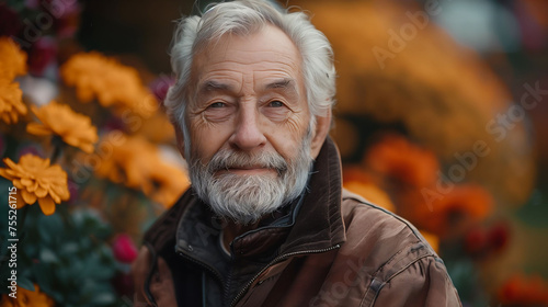 Senior Man's Portrait with Autumn FlowersSenior Man's Portrait with Autumn Flowers