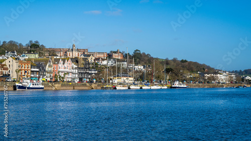 View of Dartmouth from Kingswear over River Dart  Devon  England  Europe