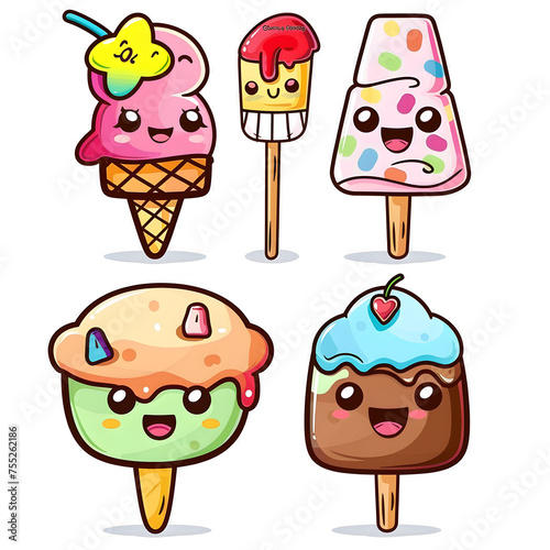 set of ice creams cartoon illustrator