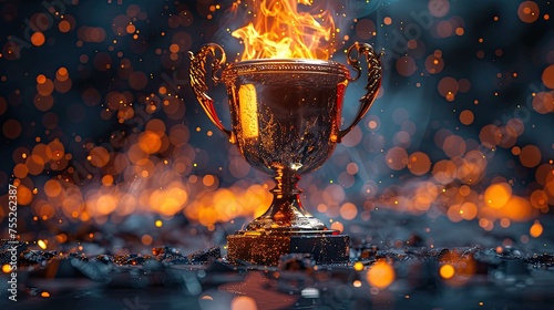 winner trophy with flames and blurred background generative ai 
