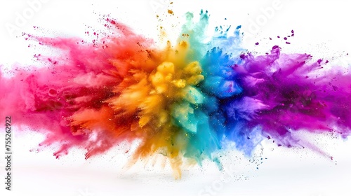 multicolored explosion of rainbow holi powder paint isolated on white background generative ai 