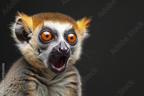 Cute Lemur Slow Loris Sitting and Stare with opened mouth.