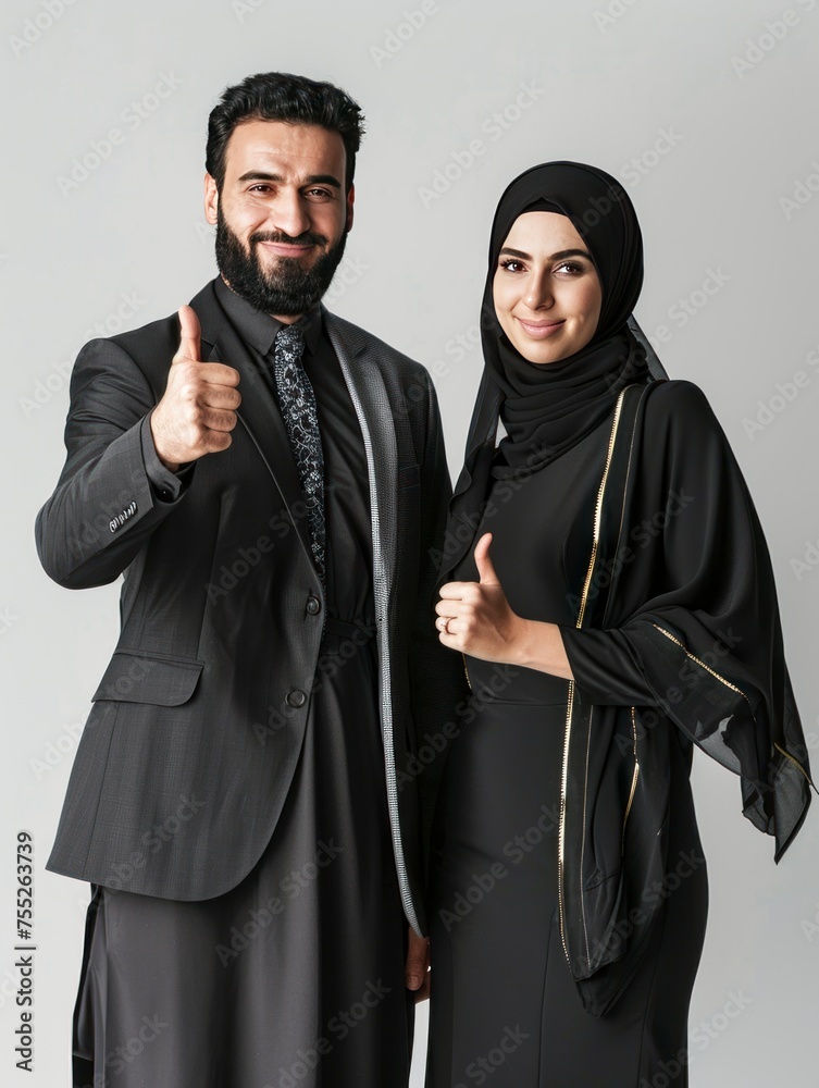 Muslim couple showing thumb up - generative ai
