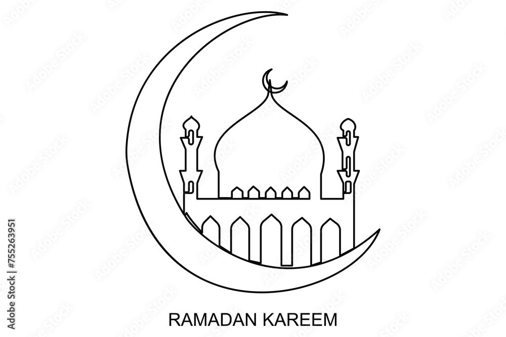 Continuous one line drawing Ramadan kareem symbol. mosque line concept. Eid Mubarak, Eid Fitr vector minimalist design islamic mosque outline ornament background.
mosque line concept
Continuous one line drawing Ramadan kareem symbol. mosque line concept. Eid Mubarak, Eid Fitr vector minimalist design islamic mosque outline ornament background.
mosque line concept