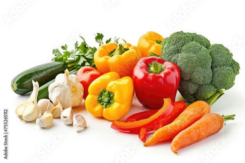 Cut vegetables ready for cooking isolated on white background .