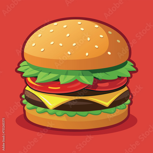 Delectable cartoon vector artwork of a cheeseburger. Cartoon icon of a burger with cheese. 