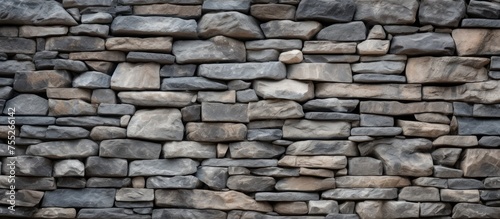 A stone wall constructed entirely of rocks is displayed in this scene. Each rock fits neatly together, creating a sturdy and durable structure.