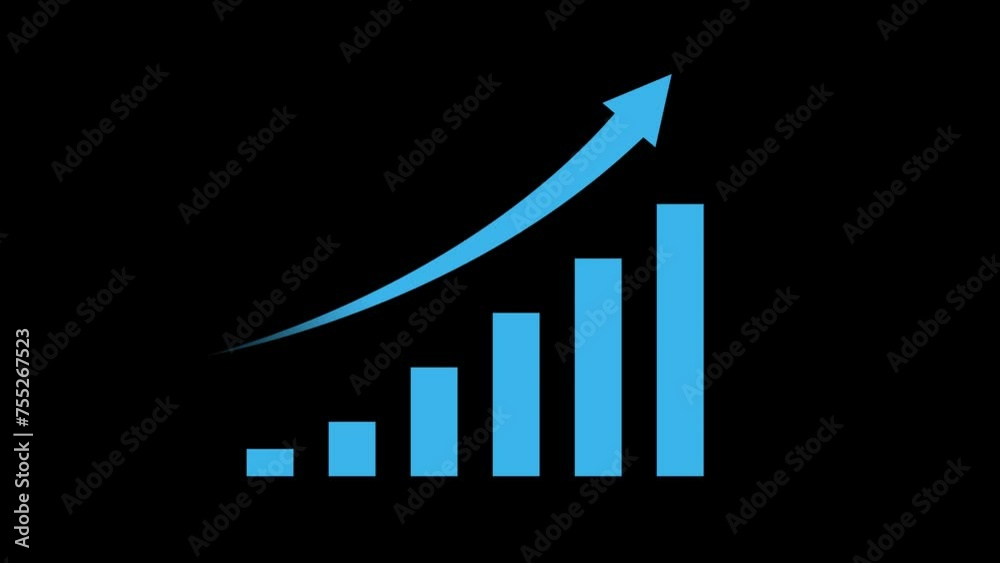 Blue data bar chart arrow growth demonstration animation, alpha channel Blue data bar chart arrow growth demonstration animation, alpha channel