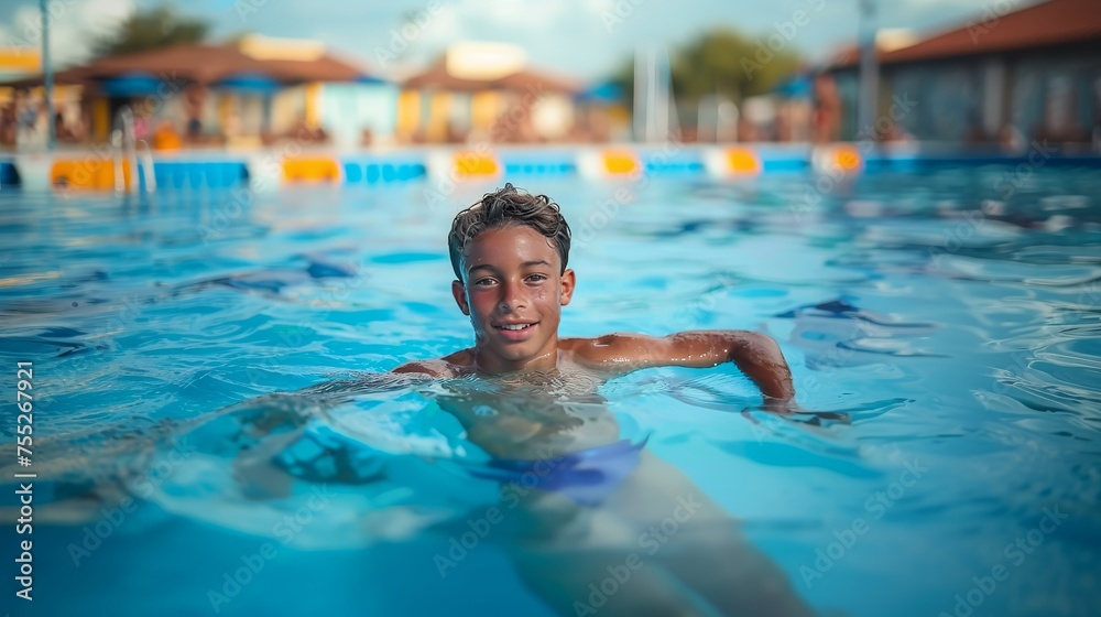 Teen Swimming in City Pool created with Generative AI Technology, ai, generative