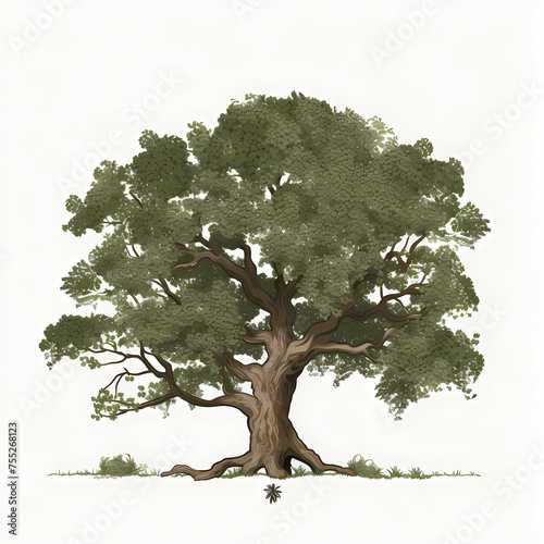 illustration of oak tree, suitable for vintage logo element