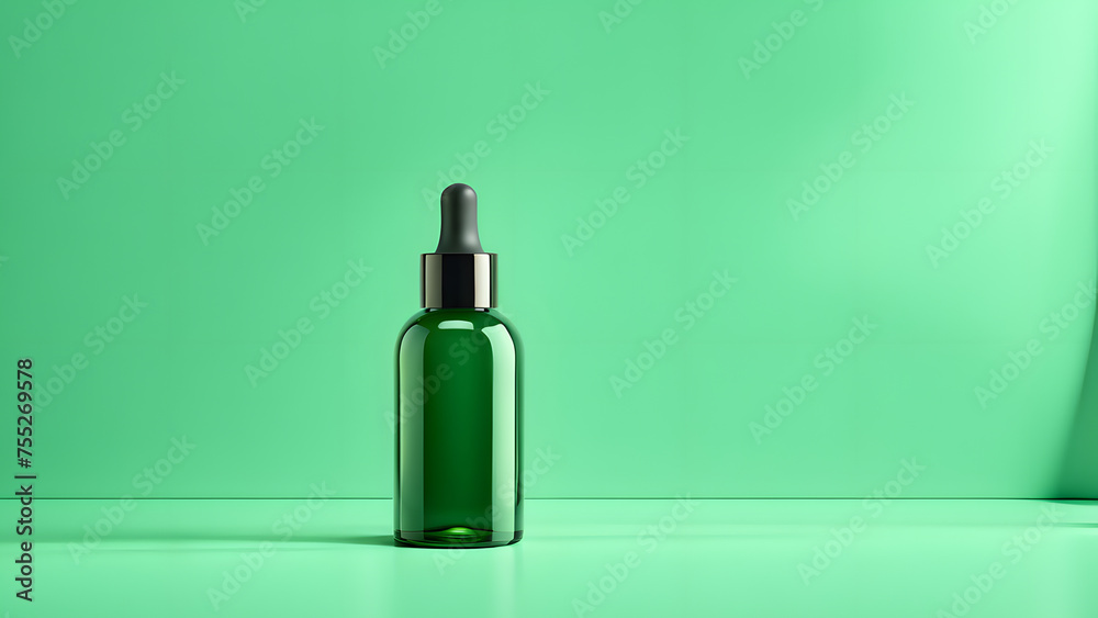 Green 3D Serum Glass Bottle Design Ideal for Luxury Skincare Products and Dermatology Brands