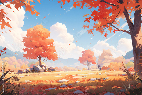 Illustrations of forest scenes during the Beginning of Autumn, autumn outdoor natural scenery illustrations
