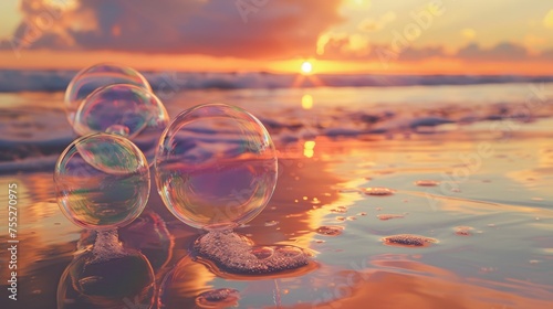  Soap bubbles reflecting the fiery colors of a sunset