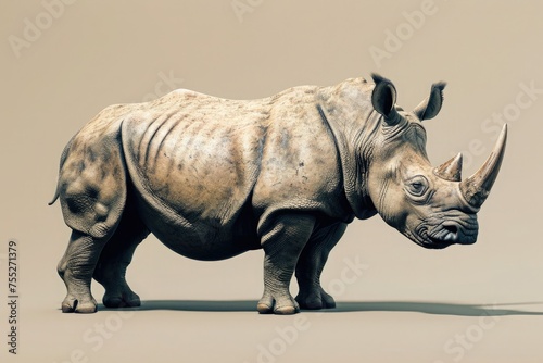 Portrait of a standing rhino .