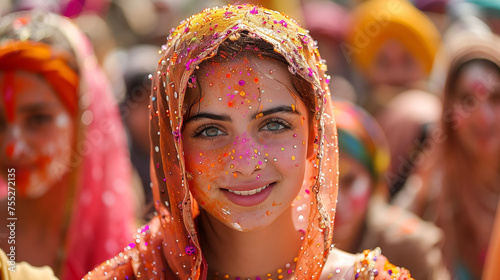 Joyful Woman Celebrating Holi Festival with Colorful Powder