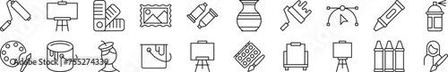 Set of line icons of artist. Editable stroke. Simple outline sign for web sites, newspapers, articles book