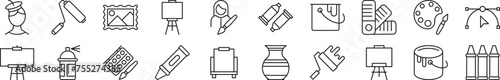 Artist linear vector icons collection. Editable stroke. Simple linear illustration for web sites, newspapers, articles book