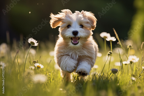 happy dog running in the grass © nao