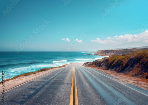 empty road highway and blue sea nature landscape. Generated- AI