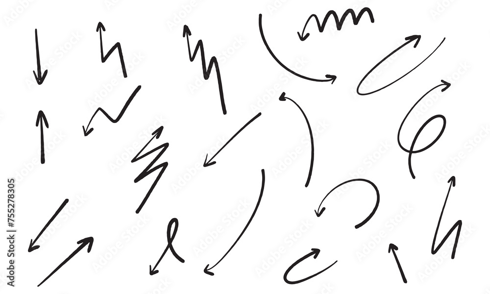 The collection of hand drawn arrows. Arrows set on the white background. Vector EPS 10. The collection of hand drawn arrows. Arrows set on the white background. Vector EPS 10.