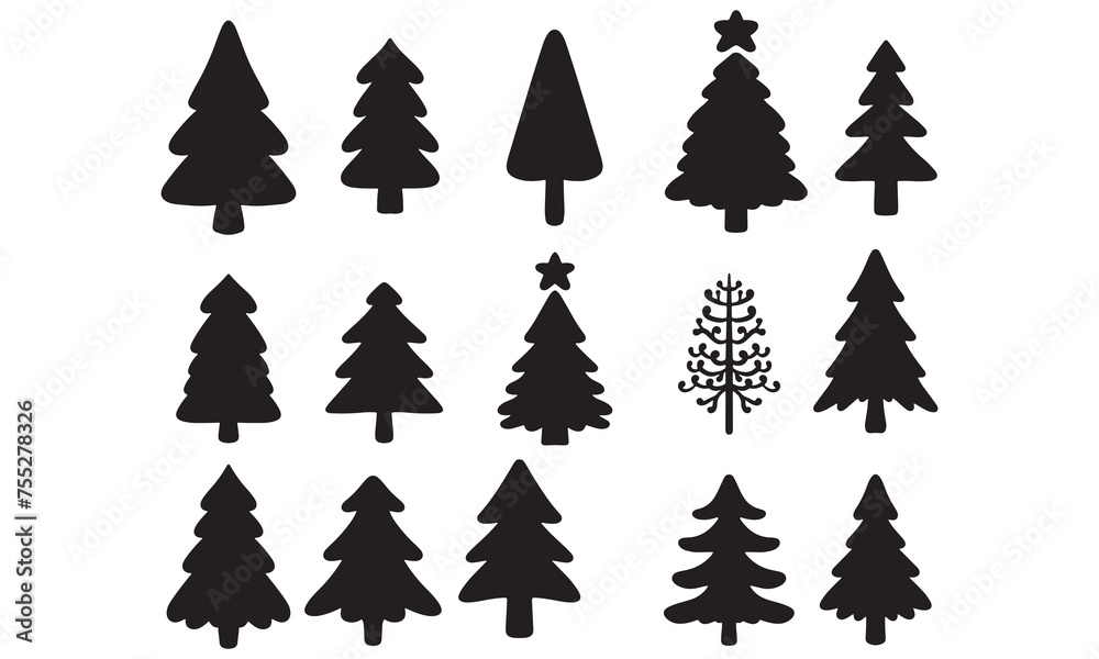 Obraz premium Isolated Pine on the white background. Pine silhouettes. Tree hand drawn. Vector EPS 10. 
