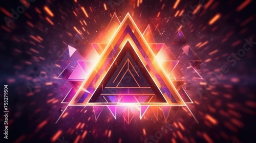 Neon triangle geometric abstract background.