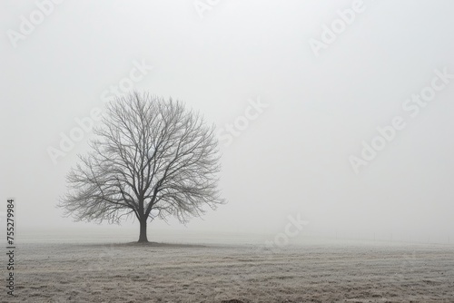 Lone tree in a foggy field
