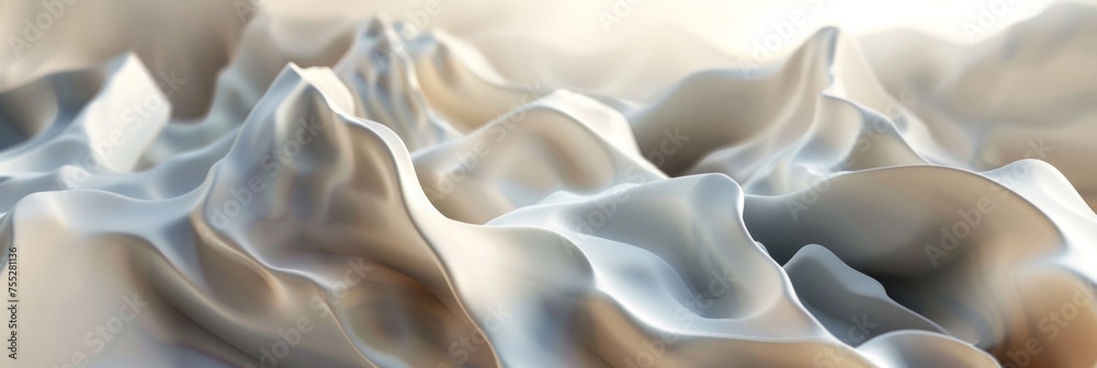 Digital artwork of smooth silk-like waves in beige tones for elegant backgrounds. - obrazy, fototapety, plakaty 