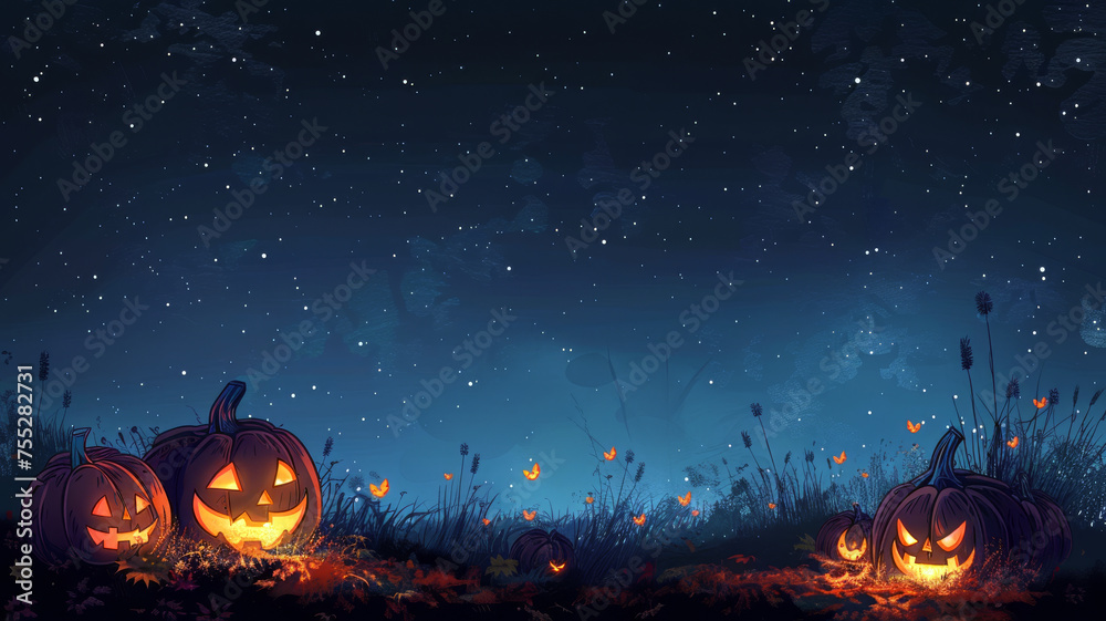 Fototapeta premium happy halloween day concept. pumpkins on dark background. Generated-AI