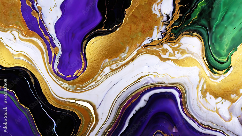 abstract marble texture ripple pattern gold, purple, white and green color background