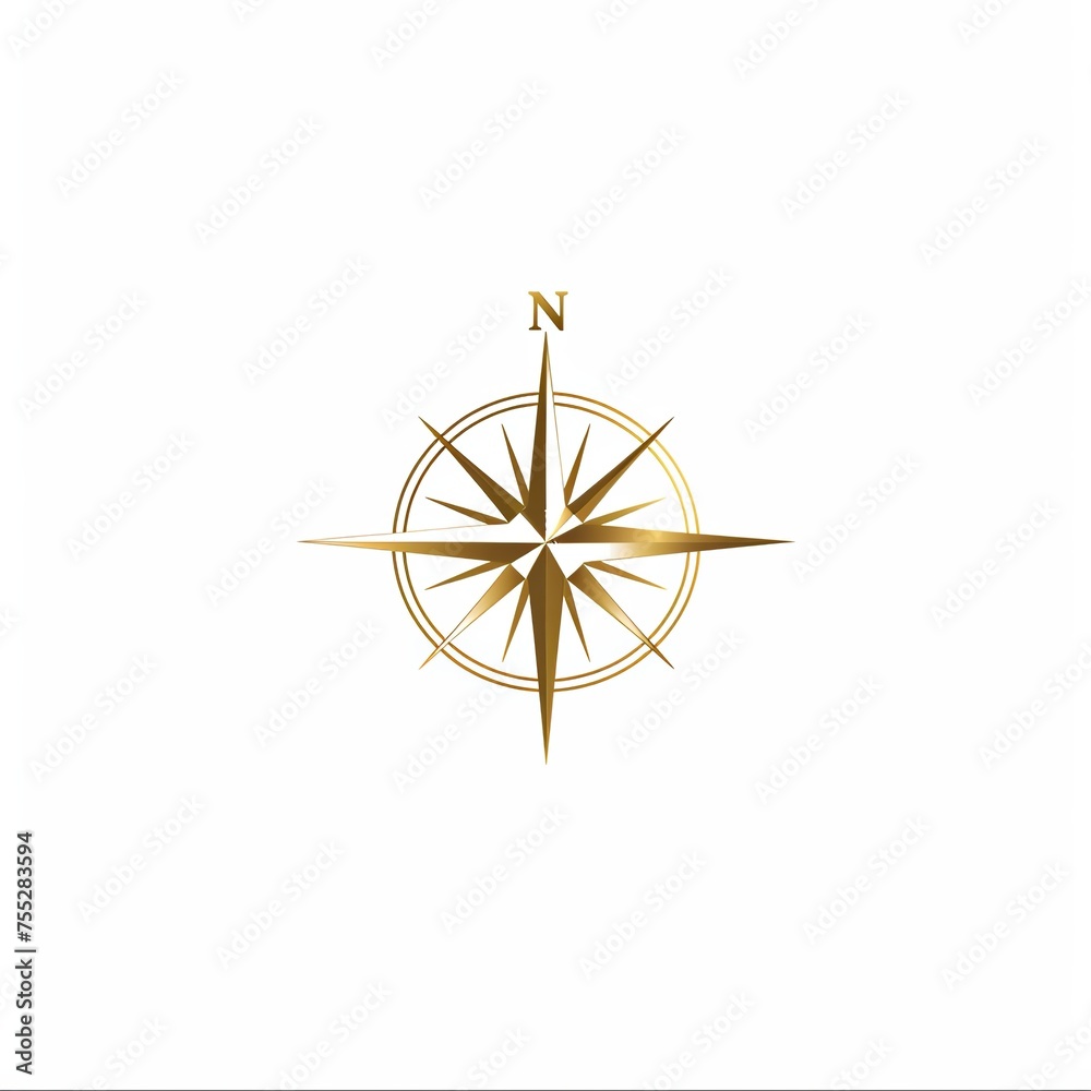 Golden Compass Logo with Elegant Design Featuring North Direction Indicator on a White Background