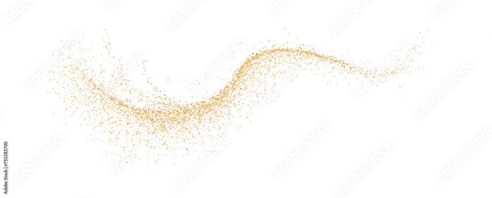 Sparkling golden sand wave realistic vector illustration. Magic design. Fairytale mystic shimmering glitter 3d element on white background