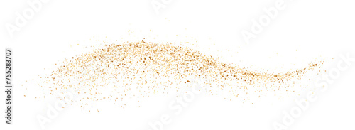 Sparkling golden sand wave realistic vector illustration. Magic design. Fairytale mystic shimmering glitter 3d element on white background