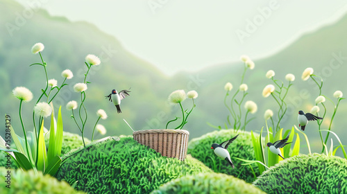 Spring spring 24 solar terms Qingming 3d plush style material background illustration
 photo